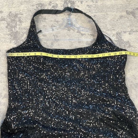 Ieena Mac Duggal 11279 High Slit Halter Neckline Dress Black Sequin Plus Size 20 - Picture 12 of 15